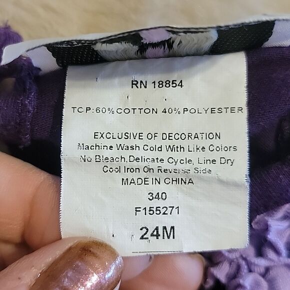 RARE EDITIONS DEEP PURPLE FLORAL RUFFLE LONG-SLEEVE DRESS, SIZE 24 MONTHS - Picture 6 of 6